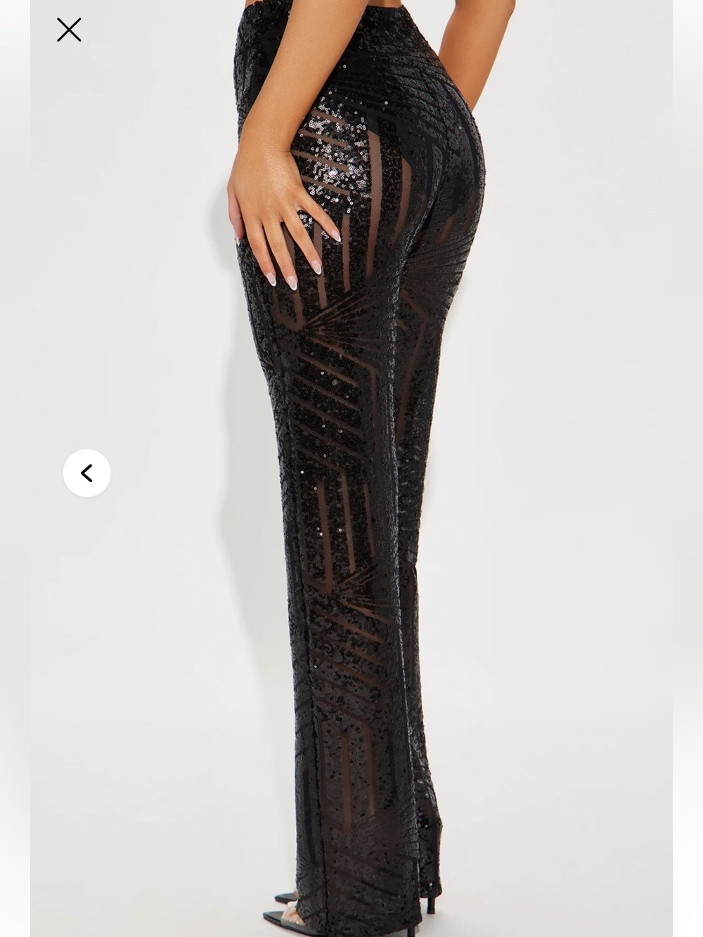 High-Waist Black Sequin Mesh straight Pants - Picture 3 of 4